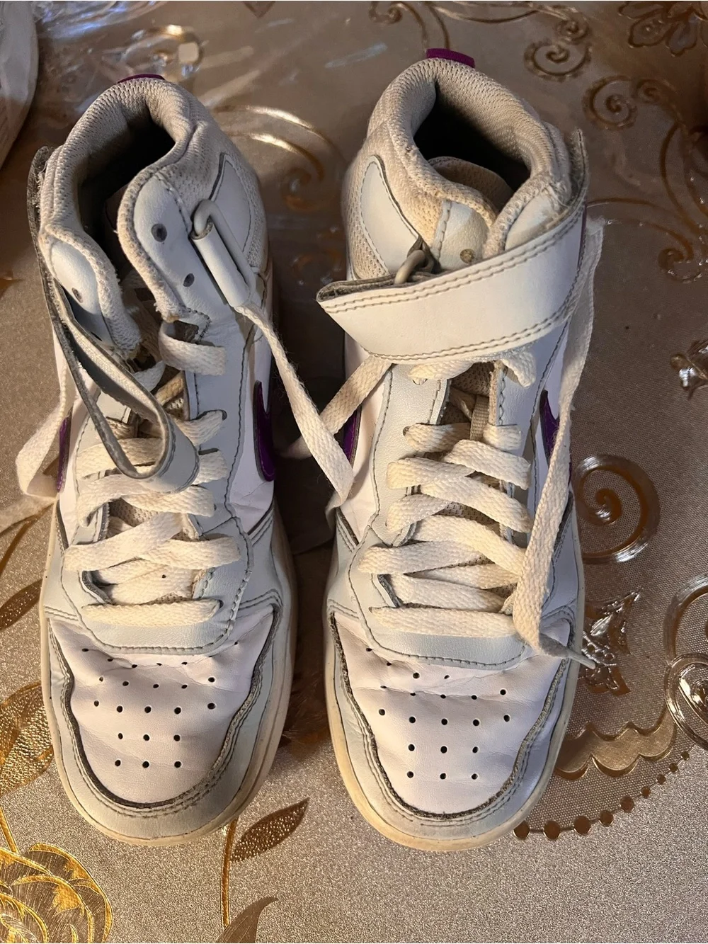 Nike Kids White and Purple High-Top Sneakers